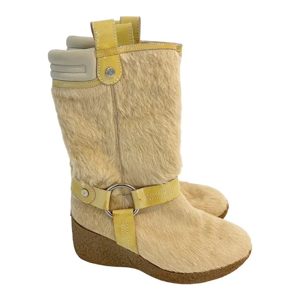 Cole Haan Cream Shearling Wedge‎ Boots Platform Cyber Y2K Bratz - Size 7.5